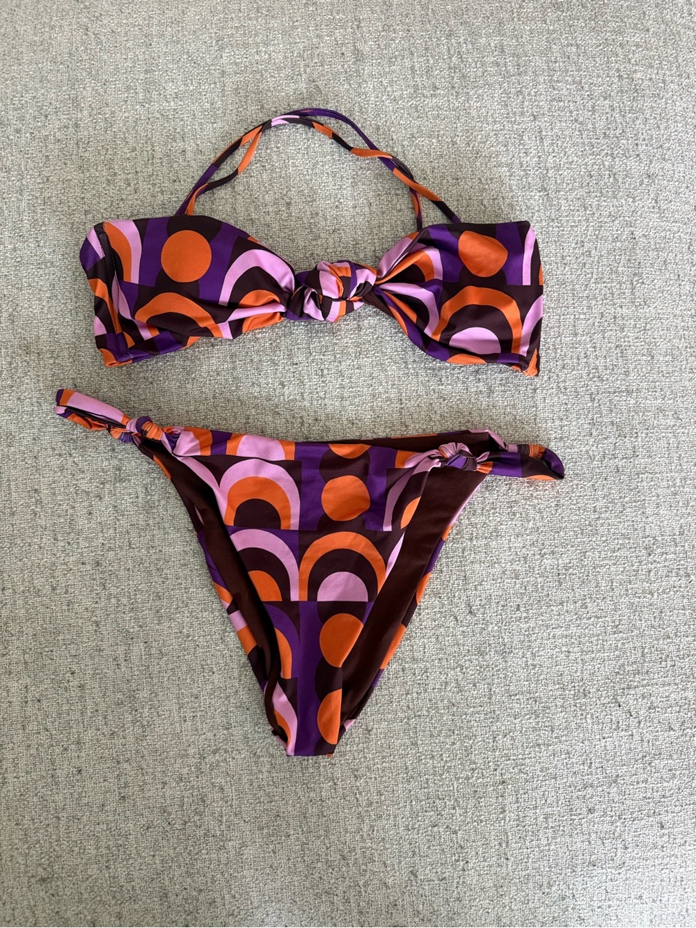 Zara Purple, Orange & Pink Geometric Bandeau Bikini